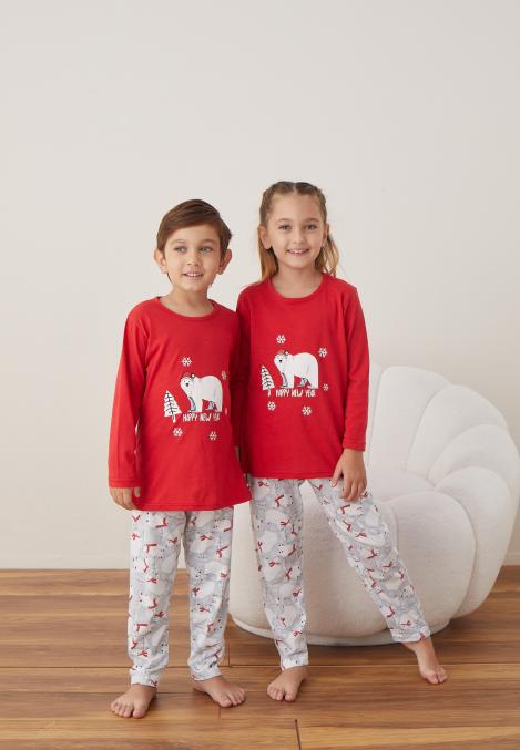 Pijamale de Crăciun Copii,Culoare Rosu,Engros